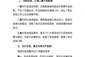 此前声明换裁判，辽宁铁人致歉：向足协、中足联、裁判、球迷致歉